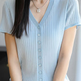 Versatile knit short sleeve T-shirt - liwisi