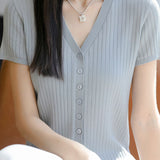 Versatile knit short sleeve T-shirt - liwisi