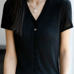 Versatile knit short sleeve T-shirt - liwisi