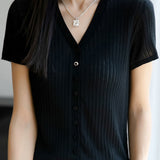Versatile knit short sleeve T-shirt - liwisi