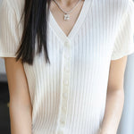 Versatile knit short sleeve T-shirt - liwisi