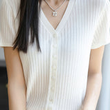 Versatile knit short sleeve T-shirt - liwisi