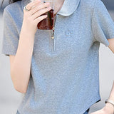 Casual polo collar embroidered T-shirt