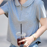 Casual polo collar embroidered T-shirt