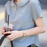 Casual polo collar embroidered T-shirt