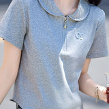 Casual polo collar embroidered T-shirt