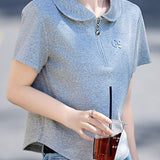 Casual polo collar embroidered T-shirt