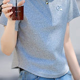 Casual polo collar embroidered T-shirt
