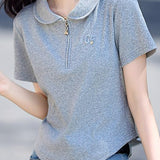 Casual polo collar embroidered T-shirt