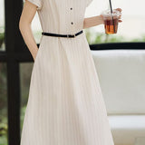 Casual commuting striped waist A-line dress
