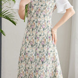 Elegant faux two-piece printed dress