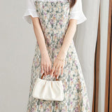 Elegant faux two-piece printed dress