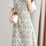 Elegant faux two-piece printed dress