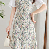 Elegant faux two-piece printed dress