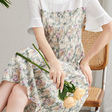 Elegant faux two-piece printed dress