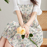 Elegant faux two-piece printed dress