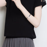 Lace Hollow-Out Knit Short-Sleeve T-Shirt