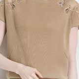 Lace Hollow-Out Knit Short-Sleeve T-Shirt