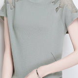 Lace Hollow-Out Knit Short-Sleeve T-Shirt
