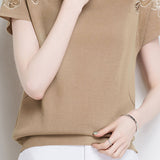 Lace Hollow-Out Knit Short-Sleeve T-Shirt