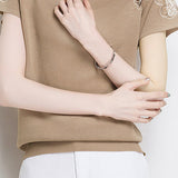 Lace Hollow-Out Knit Short-Sleeve T-Shirt