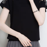 Lace Hollow-Out Knit Short-Sleeve T-Shirt