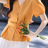 Fashion V-neck short-sleeve shirt - liwisi