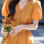 Fashion V-neck short-sleeve shirt - liwisi
