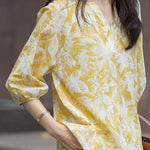 Casual small V-neck printed shirt - liwisi