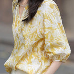 Casual small V-neck printed shirt - liwisi