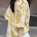 Casual small V-neck printed shirt - liwisi