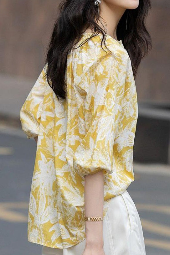 Casual small V-neck printed shirt - liwisi