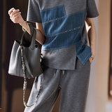 Casual denim spliced suit - liwisi