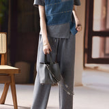 Casual denim spliced suit - liwisi