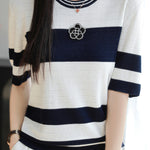 Loose casual striped short-sleeve T-shirt - liwisi