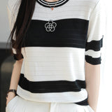 Loose casual striped short-sleeve T-shirt - liwisi