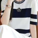 Loose casual striped short-sleeve T-shirt - liwisi