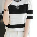 Loose casual striped short-sleeve T-shirt - liwisi