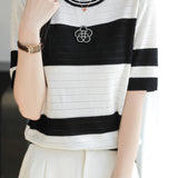 Loose casual striped short-sleeve T-shirt - liwisi