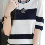 Loose casual striped short-sleeve T-shirt - liwisi