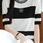 Loose casual striped short-sleeve T-shirt - liwisi