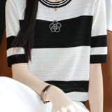 Loose casual striped short-sleeve T-shirt - liwisi
