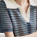 Exquisite jacquard Polo neck short-sleeve knitted sweater - liwisi