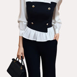 Fashion commute patchwork shirt with flared pants set - liwisi