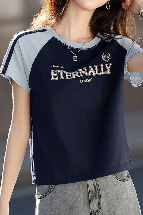 American vintage print round-neck tee - liwisi