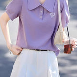 Minimalist oversized collar short-sleeve top