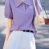 Minimalist oversized collar short-sleeve top