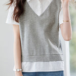 Color-block patchwork pullover shirt - liwisi