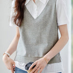 Color-block patchwork pullover shirt - liwisi