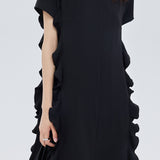 Patchwork ruffle accordion pleat dress